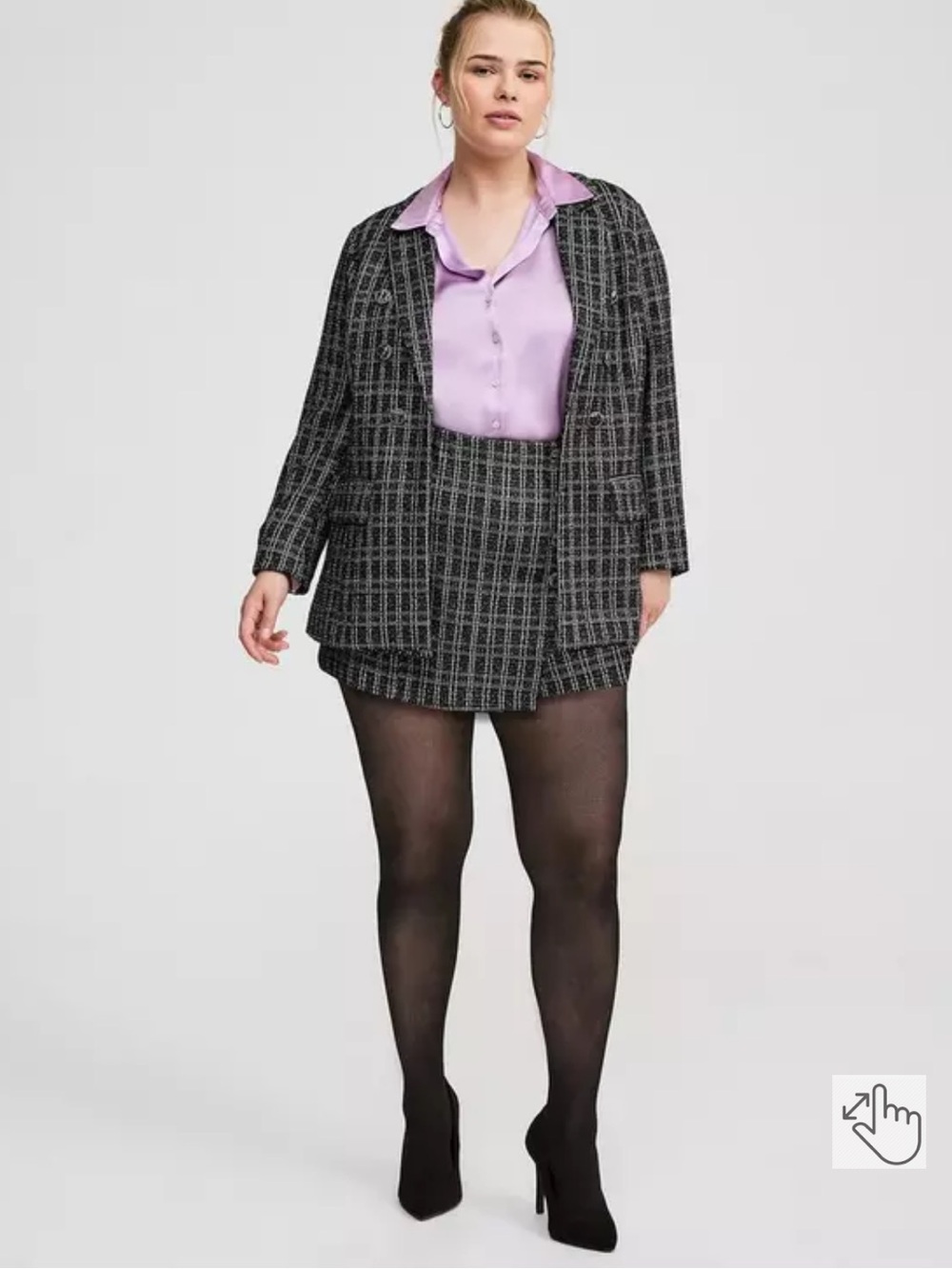 torrid Black & White Plaid Tweed Mini Skort with Side Buttons - Picture 2 of 12